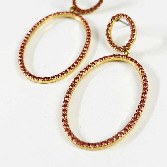 J. Crew Pink Pave Crystal Long Hoop Earrings - Picture 2 of 8